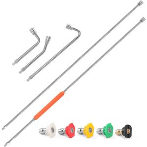 120" Gutter Cleaning Tools From the Ground, Pressure Washer Extension Wand with 5 Power Washer Nozzle Tips Replacement Pressure Washer Lance Wand with 30/90/120Gutter Cleaner Attachment Curved Rods