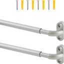 TYRON 2 Pack Screwed Sash Curtain Rod Adjustable 18-30 Inch, 3/8 In. Diameter, French Door Curtain Rods (Nickel)