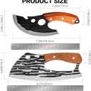 2 Pcs Meat Cleaver Knife Set, Effort Saving Meat Cleaver for Cutting Meat Vegetable, Sharp Carbon Steel Cooking Viking Knife with Leather Sheath for Kitchen, Camping, Outdoor Cooking, BBQ Gift, 8.3in