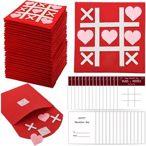 Piemow Tic Tac Toe Valentines Day Gifts for Kids - 30 Pack Tic Tac Toe Game with Cards, Educational Valentine Exchange Prizes for School Classroom Party Favors Goodie Bag Stuffers