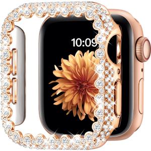 Bling Bumper Case Compatible with Apple Watch Series 6/5/4/SE/SE2 44mm, Diamond Protective Face Cover for Women, Hard PC Frame Protector for iWatch 44mm Rose Gold