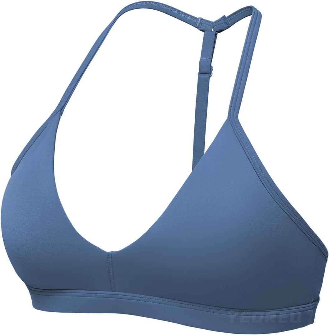 YEOREO CoreFlex Women Sports Bras | Strappy, Padded, Halter, Open Back, Light Impact, Deep V Neck, Yoga, Workout, Gym (Black, M)