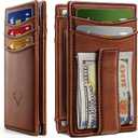 BULLIANT Magnetic Closure Slim Wallet-Genuine Leather Front Pocket Wallet for Men,RFID Blocking,Holds 12 Cards and Money Clip (Brick Brown4203)