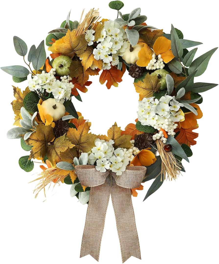 22 Inch Fall Wreath, Handmade Thanksgiving Wreath, Fall Wreaths for Front Doors, Pumpkin Fall Wreath Decorations, Wreath Fall Decor for Home Porch Outdoor Indoor