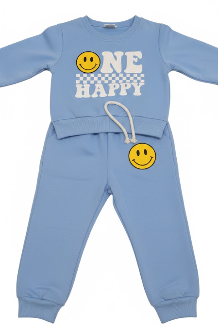 Toddler Baby Boy Clothes Fall Winter Outfits 1st 2nd 3rd Birthday Boy Outfit Toddler Long Sleeve Sweatshirt and Sweat Pants Set Sweatsuit(6-12 Months, one happy dude BLUE)