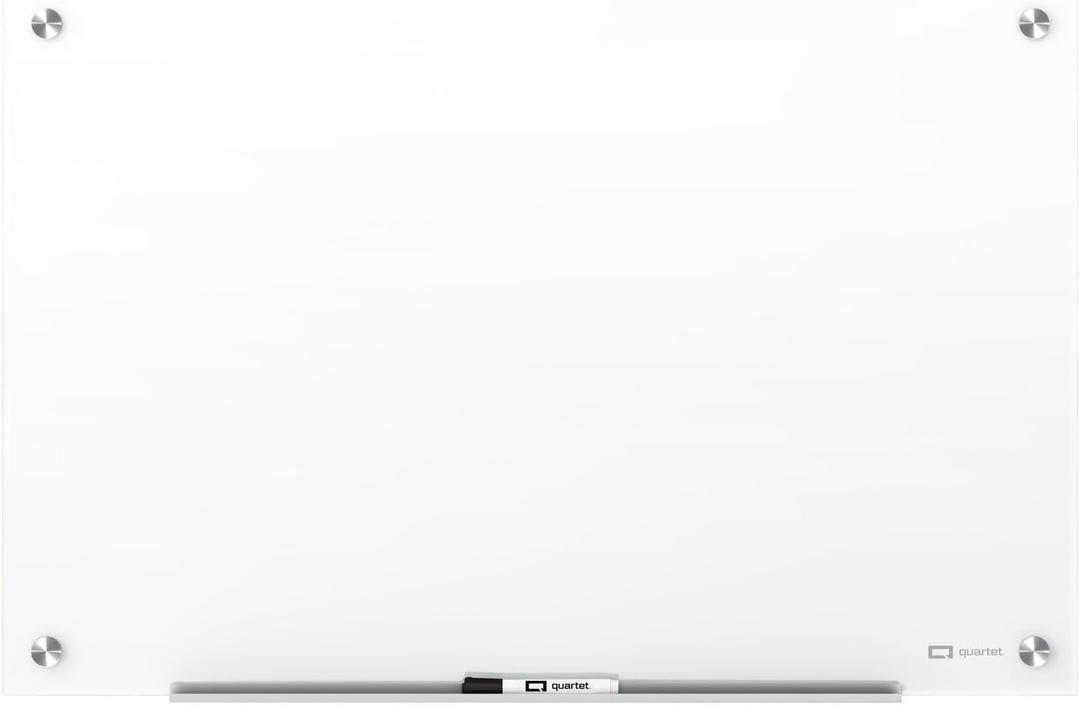 Quartet Whiteboard, Glass Dry Erase Board, Magnetic, 6' x 4', Brilliance High Contrast White Glass, Frameless Mounting, Accessory Tray, 1 Dry Erase Marker and 2 Glass Board Magnets (G27248W)