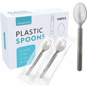 Disposable Teaspoons, Plastic Silverware Individually Wrapped Packs(100 Pack)-Spoons For Parties, Weddings, Catering Food Stands, Takeaway Orders & More- Sturdy Single-Use Partyware Plastic Spoons
