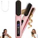 Cordless Hair Straightener Brush - Curler 2 in 1 Hair Styling Tools，Portable Rechargeable Battery-Powered for Travel with 4 Temperature Settings， Removable for Easy Cleaning