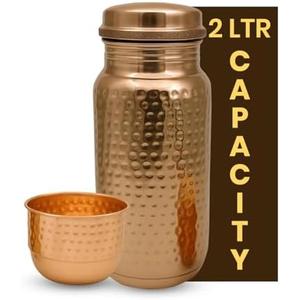 Leathervine 100% Pure Copper Water Bottle for Drinking 64 oz with Lid| Leak Proof Ayurvedic Vessel to Support Digestion, Immunity | Lightweight, Eco-Friendly, Travel Use, Best Gift for Wellness Lovers