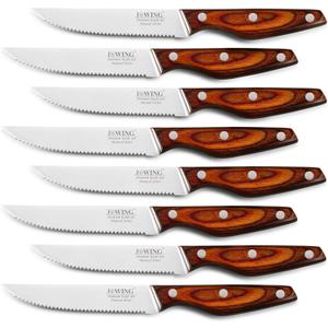 Professional 8-Piece German High Carbon Stainless Steel Steak Knife Set, Premium Full Tang Steak Knives with Pakkawood Handle