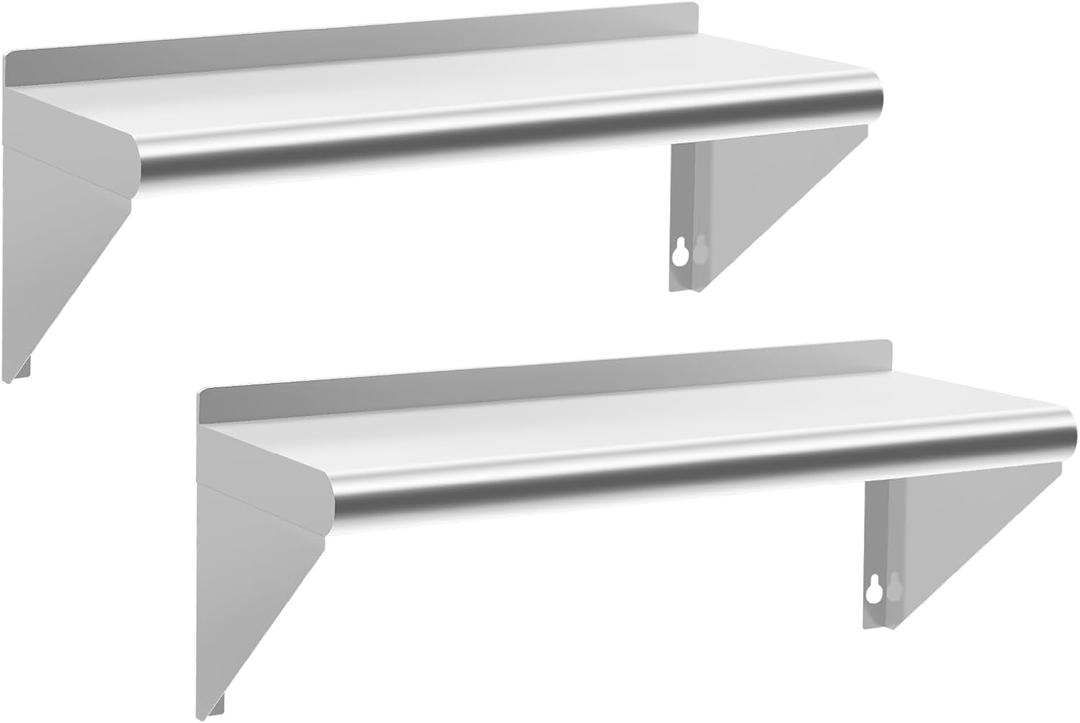 Stainless Steel Shelf 14" x 36", 2 Pack NSF Wall Mounted Commercial Metal Shelving with Backsplash for Restaurant, Utility Room, Kitchen and Garage (2 Piece Set)