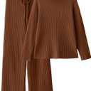 LILLUSORY Women's 2 Piece Outfits Turtleneck Sweaters Lounge Set and Wide Leg Pants Cozy Knit Sweatsuit Sets, L