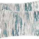 Lumbar Pillow Covers 12x20 Inch Set of 2 - Chenille & Jacquard Textured Cushion Covers with Abstract Striped Design - Modern Coastal Decor in Cream Beige & Teal Ombre