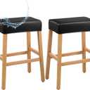 PU Leather Bar Stool Covers Rectangular, 100% Waterproof Stool Covers Rectangle Super Stretch 20% Thicker Leather Saddle Stools Cover Rectangular Counter Bar Stools with Elastic Band (2 PCS, Black)