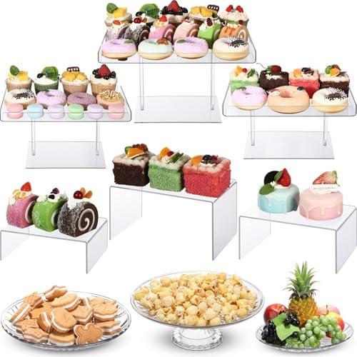 RimCereal 9 Pcs Acrylic Cake Stand Set Include 3 Pcs 3 Size Large Cupcake Display Stand with Pedesta, 3 Size Cupcake Display Risers, 3 Round Dessert Trays Cake Table Holder for Wedding Birthday Party