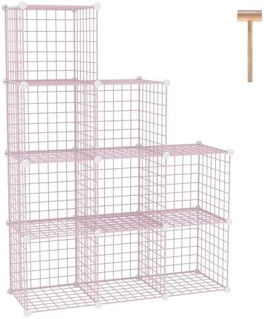 C&AHOME Wire Cube Storage, 9 - Cube Organizer Metal C Grids, Modular Shelves Units, Closet Organizer, Ideal for Home, Office, Living Room, 36.6”L x 12.4”W x 48.4”H, Pink UWCS3009P