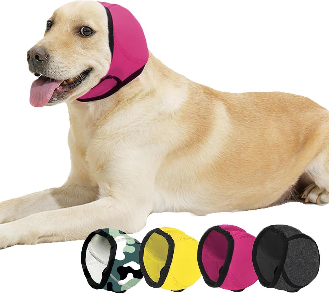 BAMY Swimming Waterproof Dog Ear Caps Calming Large Dog Ears Cover Shower Cap for Ear Protection for Bath for Grooming (Pink, M (Head Circumference 14"-19"))