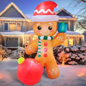 Joiedomi 6 FT Christmas Inflatable Gingerbread Outdoor Decorations, Gingerbread with Ornament Christmas Inflatable with Build-in LEDs, Blow Up Decorations for Xmas Party Indoor Yard Garden Lawn Dcor