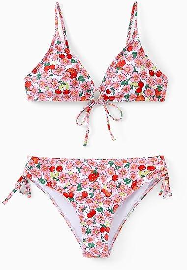 PATPAT Hawaiian Two Piece Bikini Sets Summer Beach Vacation Swimwear,  Floral Pink, L