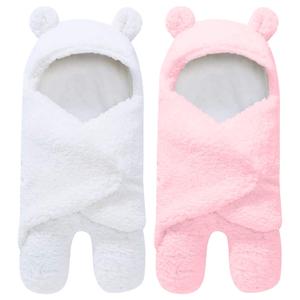 2 Pack Ultra Warm Sherpa Plush Baby Sleeping Swaddle Wrap - Newborn Essentials Must Haves for 0-6 Months - Shower Registry Search Gifts for Boys Girls - Baby Stuff Accessories (Pink and White)