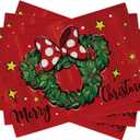 Seliem Merry Christmas Wreath Placemats Set of 4, Xmas Polka Dot Bow Holly Berry Red Dining Table Place Mats, Winter Star Holiday Kitchen Decor Party Home Decoration 12 x 18 Inch