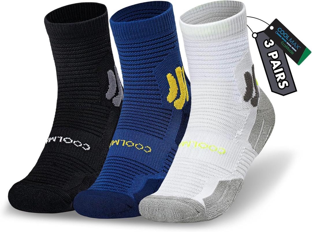 BRISIRA Coolmax Bamboo Viscose Kids Socks Compression Athletic Hiking Running Sports Boys Socks Moisture Wicking for Youth (Medium, Mixcolor-3pack)