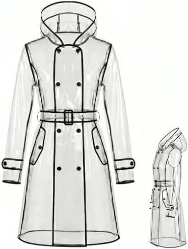Chicingyou Waterproof Portable Clear Raincoat for Women Adult Waterproof Rain Poncho Reusable EVA Resistant Jacket with Hoods & Belt S/M