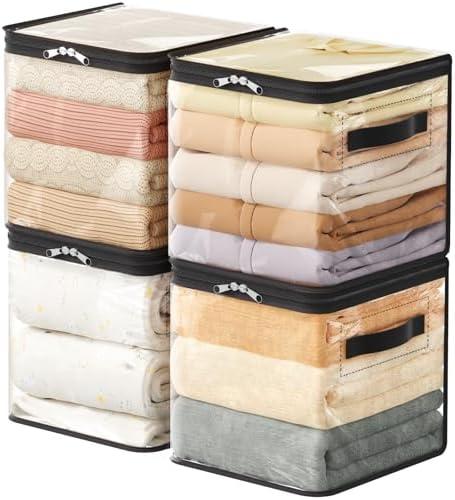 Lifewit 4 Pack Clear Clothes Storage Bags, 11" Clear Cube Storage Bins, 18L Vinyl Foldable Moving Bags with Zipper, Storage Container for Sweater Sheets Yarns