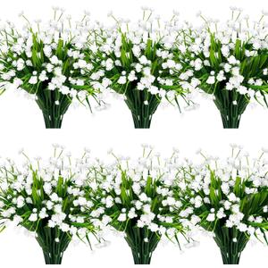 12 Bundles Artificial Flowers for Outdoors Summer Decor, Realistic UV Resistant Fake Plants Faux Plastic Flowers for Outside Planter Home Gardens Patio Porch Yards Spring Cemetery Decor(White)