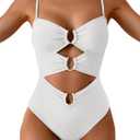 Eomenie Womens Cutout One Piece Swimsuit with Ring Linked Sexy Monokini Bathing Suit for Beach Vacation (White, XXL)