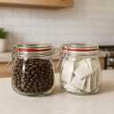 Set of 2 airtight wide mouth glass jar with lid 17oz 0.5 liter Clear Glass Kitchen, Pantry Organizer. Keep your food, grains coffee, tea, cookies and candies dry, fresh. (Oval PC11002-F)