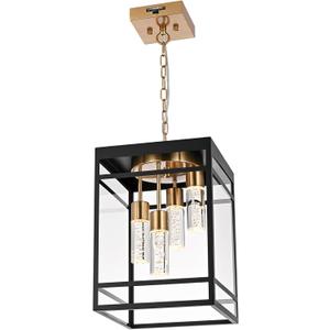 Outdoor LED Pendant Light Fixtures for Porch,4 Lights 5CCT Large Hanging Pendant Lantern,Black Brass LED Integrated Bulbs Modern Outdoor Pendant Lights, Exterior Chandelier for Patio,Foyer