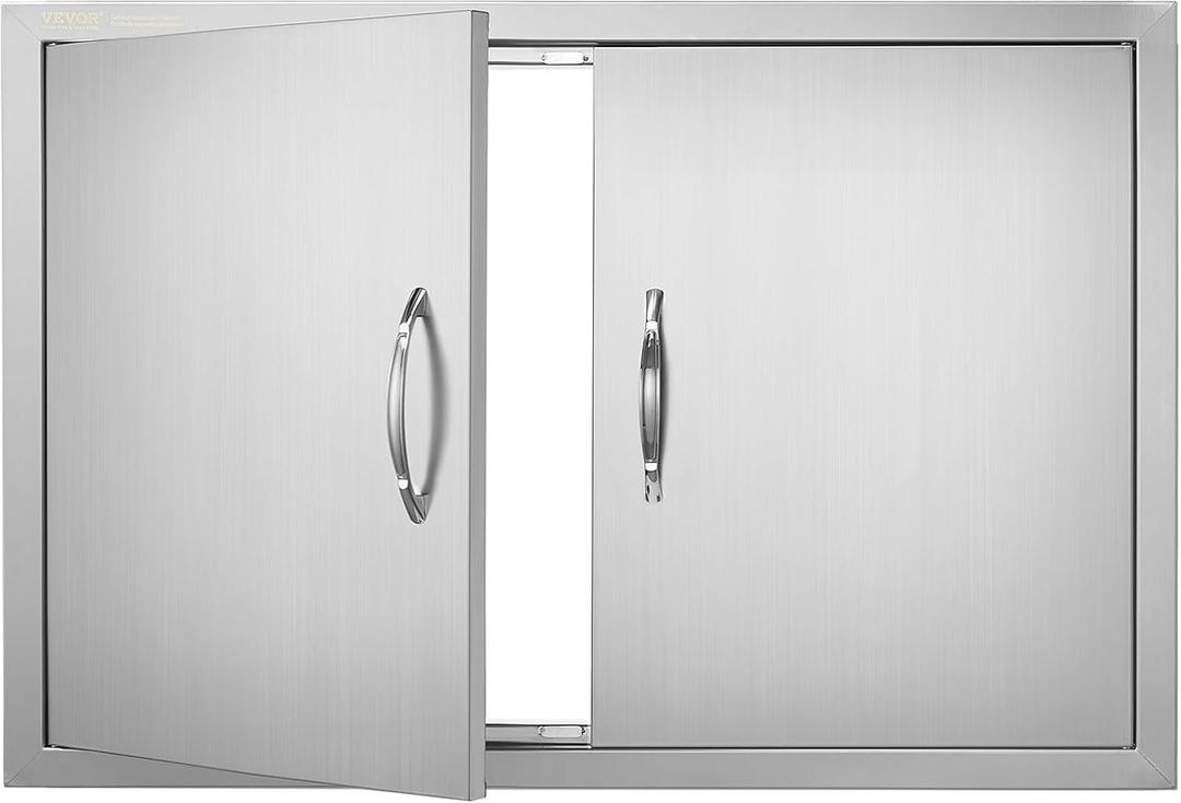 VEVOR BBQ Access Door, 33W x 22H Inch Double Outdoor Kitchen Door, Stainless Steel Flush Mount, Wall Vertical with Handles, for BBQ Island, Grilling Station, Outside Cabinet