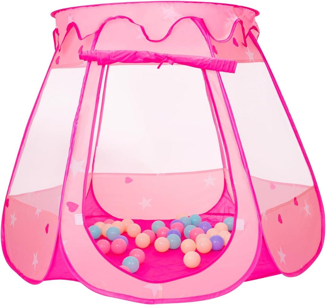 Pop Up Princess Tent with 50 Balls,Ball Pit with for Kid Girl Birthday Gift,Princess Toys for Toddlers with Carrying Bag,Play Tent for Kids Indoor|Outdoor