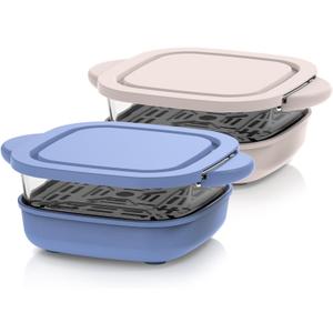 2 Pack 6 Cup Tempered Glass Container with Leak-Proof lid, Crispi Containers Compatible with Crispi 4-in-1 Portable Glass Air Fryer Cooking System, Microwave, Freezer and Dishwasher Safe