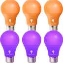 6 Pack A19 LED Purple Light Bulb LED Orange Light Bulb 120V E26 Base 7-9 Watt (50-60-watt Replacement) Purple Bulb Orange Bulb, Party Decoration, Porch, Home Lighting, Halloween Light Bulbs