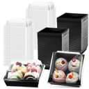 100 Pack Charcuterie Boxes with Clear Lids Valentine Gift 5 Inch Cookie Boxes Disposable Cake Case Paper Square Cookie Containers Dessert for Sandwich Slice Cake Hot Cocoa Bombs Strawberries(Black)
