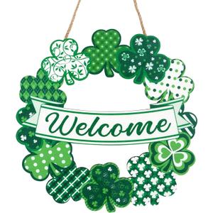 3 x Wooden St. Patrick's Day Decoration Shamrock Door Wreath for Front Door Sign Irish Welcome Wall Signs Shamrock Clover Spring Decoration for Home Outdoor Indoor Supplies