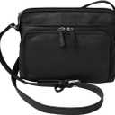 CTM Women's Leather Shoulder Bag Purse with Side Organizer (Black)