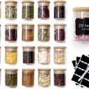 20 Pcs Glass Spice Jars with Airtight Bamboo Lids, Labels and Pen, 2.5oz Mini Clear Food Storage Containers for the Pantry, Kitchen Canisters for Tea, Herbs, Sugar, Salt, Coffee and More