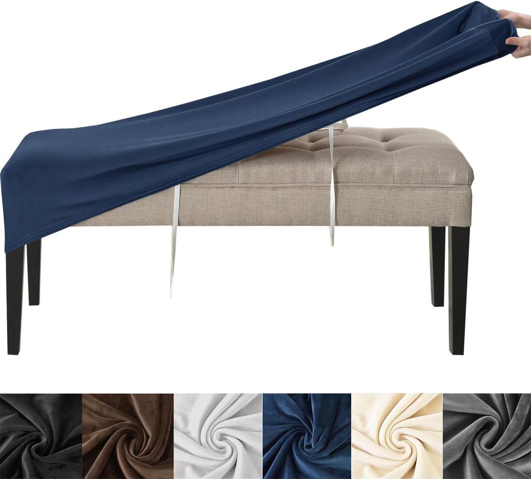 HFCNMY Dining Bench Cover, Stretch Velvet Bench Covers Slipcover Washable Bench Seat Covers for Dining Room Blue