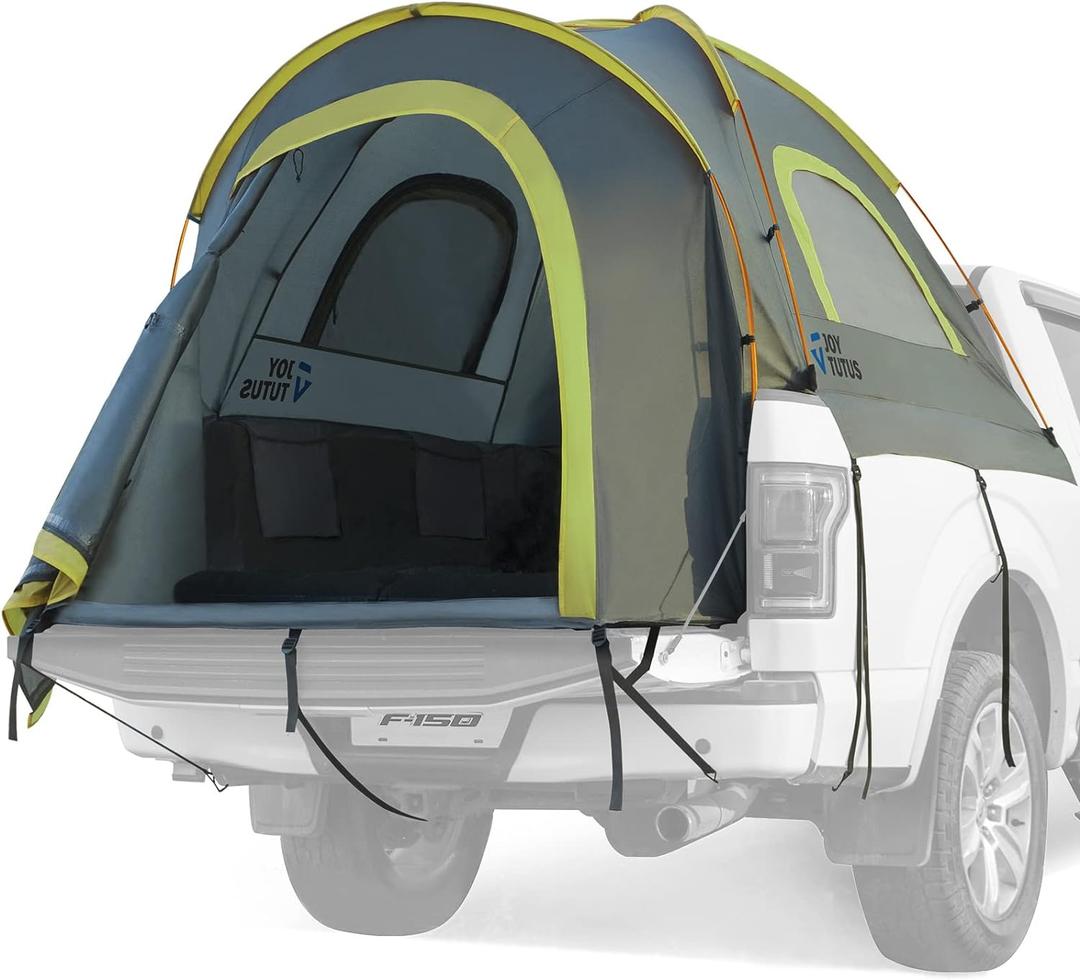 JOYTUTUS Pickup Truck Tent 5ft 2.0, Waterproof PU2000mm Double Layer for 2 Person, Portable Truck Bed Tent with Rainfly, Green, Aluminum Pole