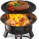 AMADA HOMEFURNISHING 19 Propane Fire Pit with Grill Grate, 58,000 BTU, Folding Legs, Propane Tank Holder, Cover, and Carry Strap, No Ignition Needed, Easy Flame Adjustment, CSA-Certified, Portable (19 Inch)