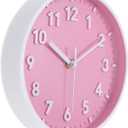 PATIKIL 8 Inch Wall Clock, 3D Number Quartz Battery Operated Silent Non-Ticking Round Wall Clocks for Office Bedroom Decorative, Pink