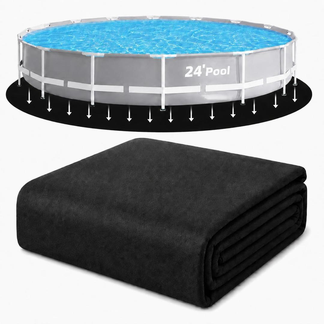 24-Foot Round Pool Pads for Above Ground Pool, Durable Geotextile Fabric Under Pool Liner Pad, Puncture Resistant Pool Ground Pad, Extend Liner Life, Black