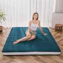 MAXYOYO Futon Mattress, Padded Japanese Floor Mattress Quilted Mattress Topper, Extra Thick Folding Sleeping Pad Breathable Floor Lounger Guest Couch for Camping, Bluestone, Full Size