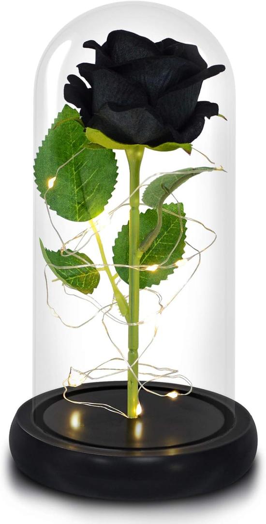 QUELIEN Preserved Black Rose,Light Up Rose in Glass Dome,Rose Flower Presents for Birthday,Mother's Day,Anniversary