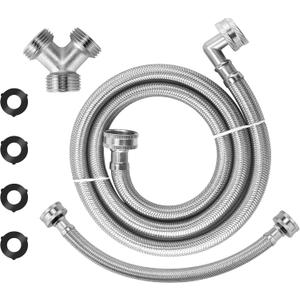 4FT Premium Steam Dryer Hose Installation Kit-Include 4 Ft 90 Degree Elbow Stainless Steel Hose,1 Foot Inlet Adapter Hose and Y Connector-Fit for All Steam Dryers by AMI PARTS