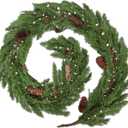 6FT Christmas Norfolk Pine Garland with Pine Cones Artificial Realistic Faux Real Touch Greenery Cedar Garland for Mantle Stairs Fireplace Cabinet Porch Table Wall Decor Outdoor Indoor