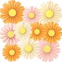 SUNBEAUTY 10 Pcs Daisy Paper Flowers Decorations Pink and Orange Flower Party Decorations Paper Fans Decor Hanging Paper Fans for Birthday Wedding Baby Shower Spring Garden Party Bulletin Board